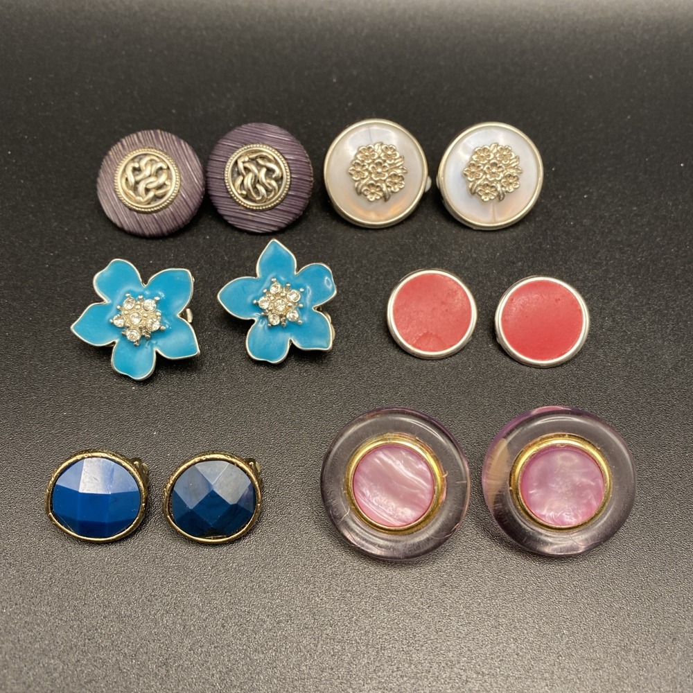 Unsigned Mixed Metal Clip On Earrings Vintage Multicolor 6 Pairs